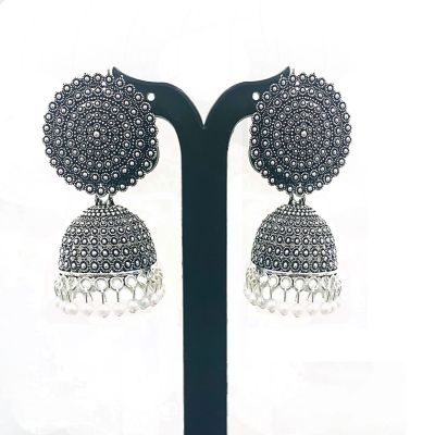Silver Metal Oxidised Silver Jhumka Earrings for Women & Girls