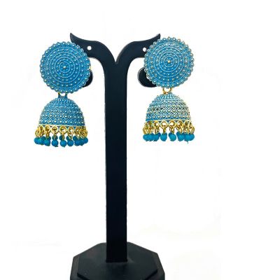 Blue Metal Oxidised Silver Jhumka Earrings for Women & Girls