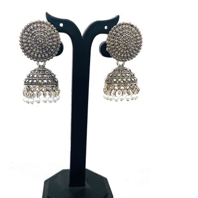 Silver Metal Oxidised Silver Jhumka Earrings for Women & Girls