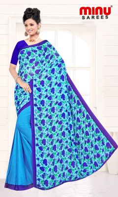 Minu Kanika Collection Blue Printed Saree