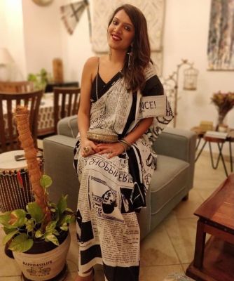 NEW PURE COTTON MULMUL HAND BLOCK PRINTED SAREE WITH BLOUSE- White Black Printed