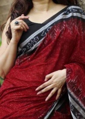 NEW PURE COTTON MULMUL HAND BLOCK PRINTED SAREE WITH BLOUSE-Red