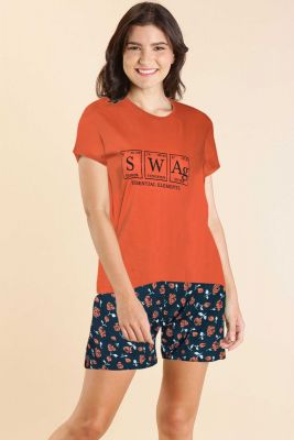 SWANGIYA APPLE CUT Women's NIGHTWEAR SET-Orange