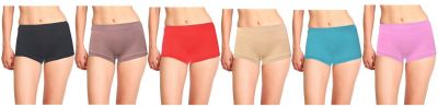 Women Boy Short Pure Cotton Panty FREE SIZE Pack Of-6(BLACK-RUST-RED-SKIN-BLUE-PINK)