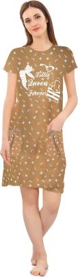 SWANGIYA Women's PRINTED SHORT GOWN Nighty (Rust)