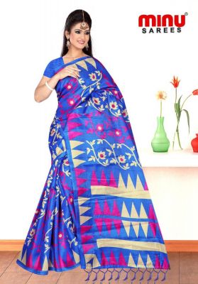Minu Sandhya Collection Blue Printed Saree