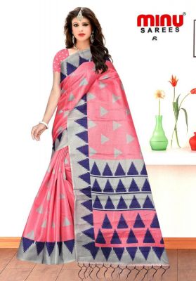 Minu Sandhya Collection Pink Blue Printed Saree