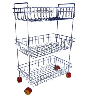 Vaishvi 3 Layer Fruit and Vegetables Storage Basket Fixed with Wheels for Kitchen - Stainless Steel