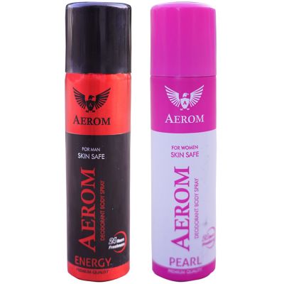 Aerom Energy and Pearl Deodorant Body Spray For Men and Women, 600 ml (Pack of 4)